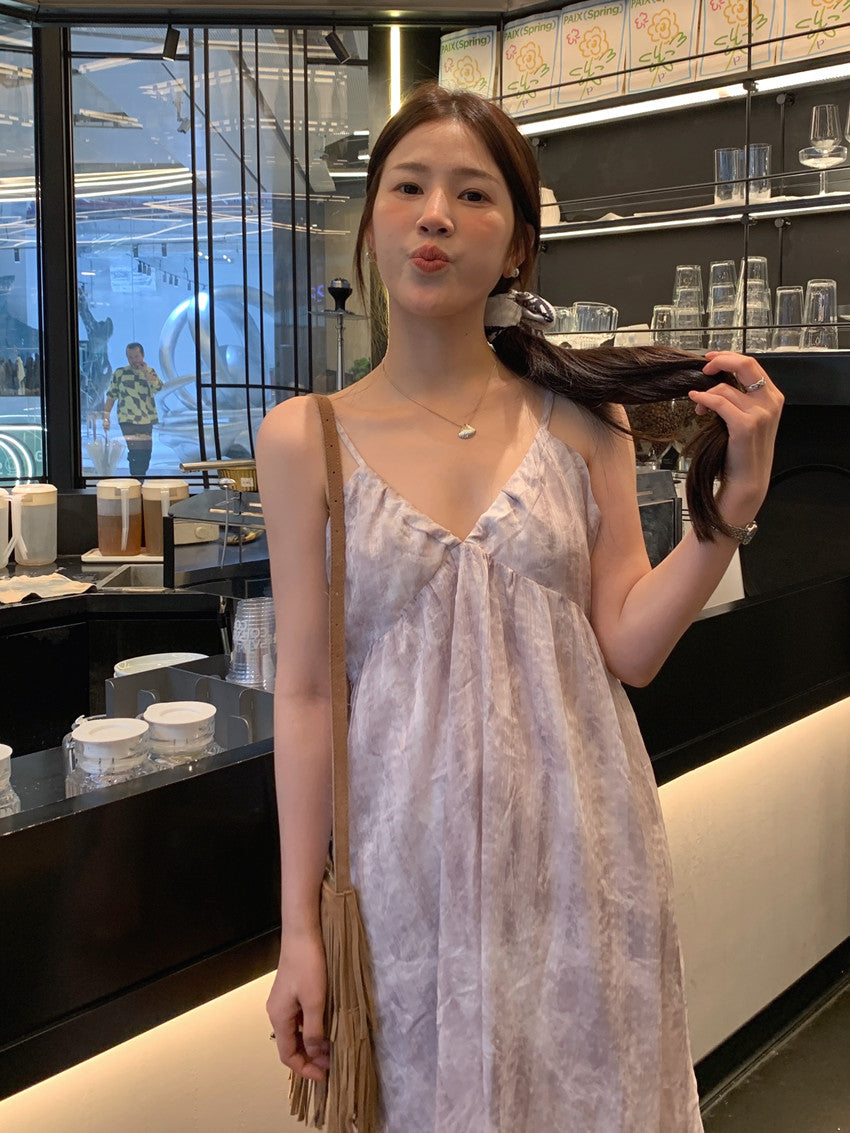 【F60428】實拍復古慵懶度假碎花雪紡長洋裝250609