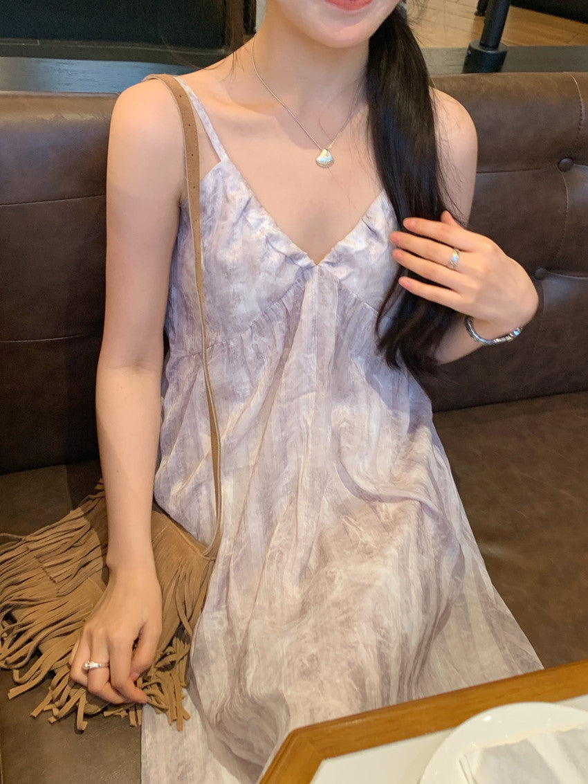 【F60428】實拍復古慵懶度假碎花雪紡長洋裝250609