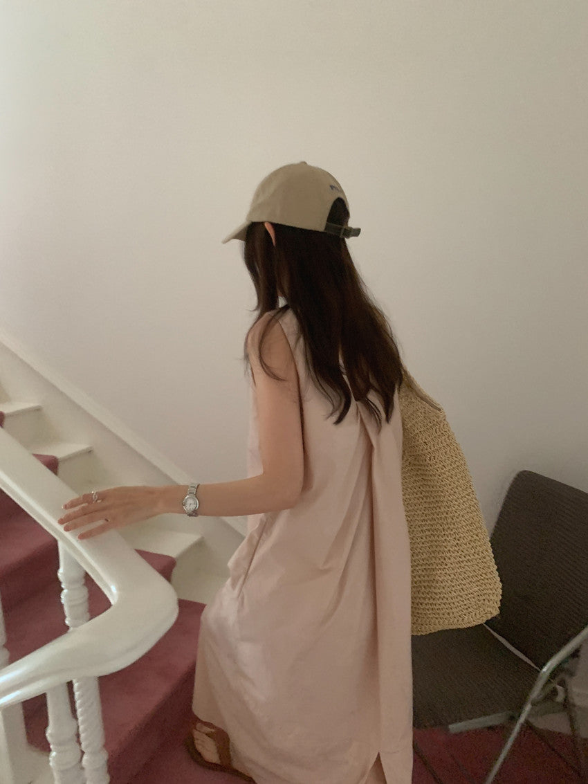 【F60322】實拍日系簡約前後兩穿開叉洋裝250408