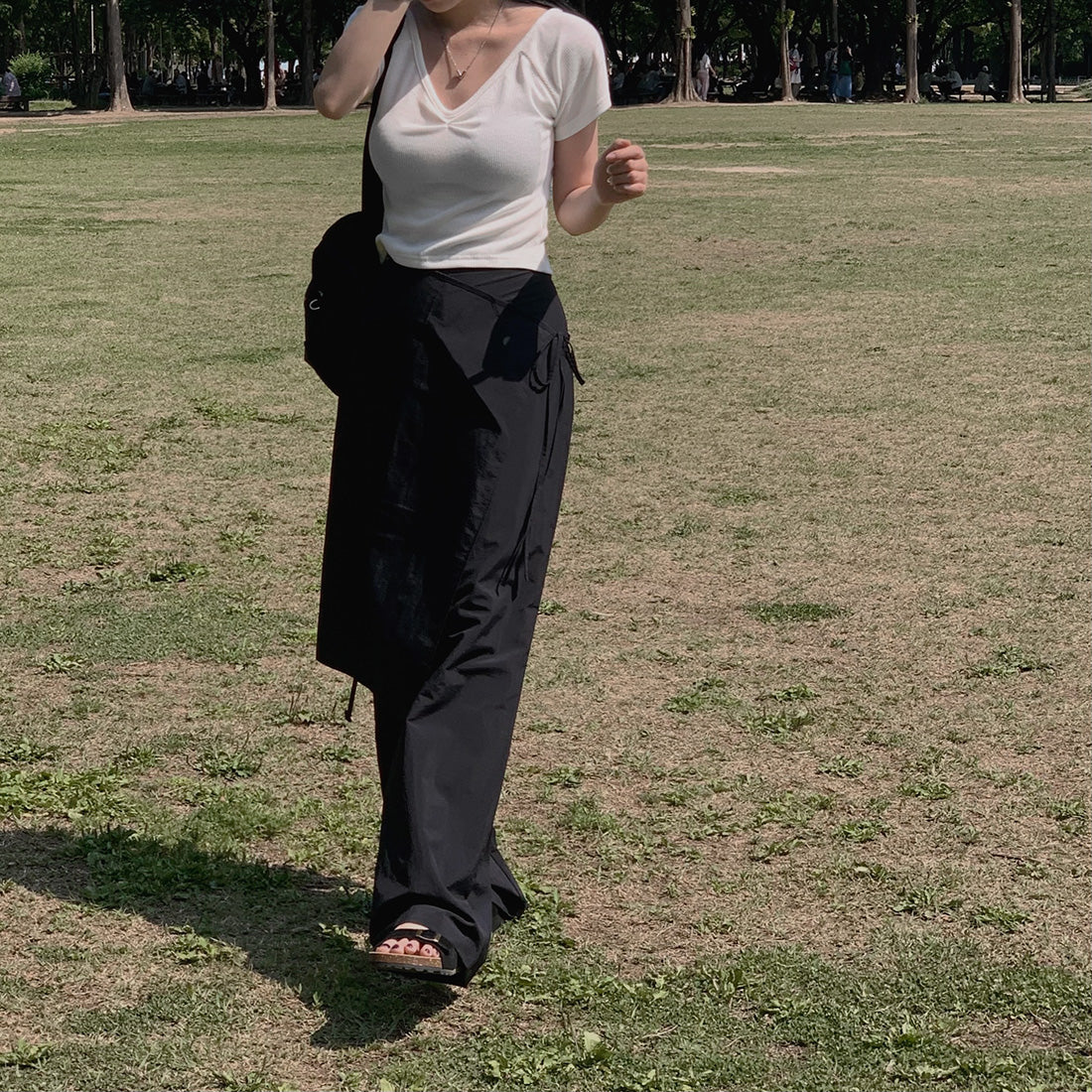 【F032287】韓國小眾設計款裹身圍裙假兩件休閒褲(後鬆緊腰)250311