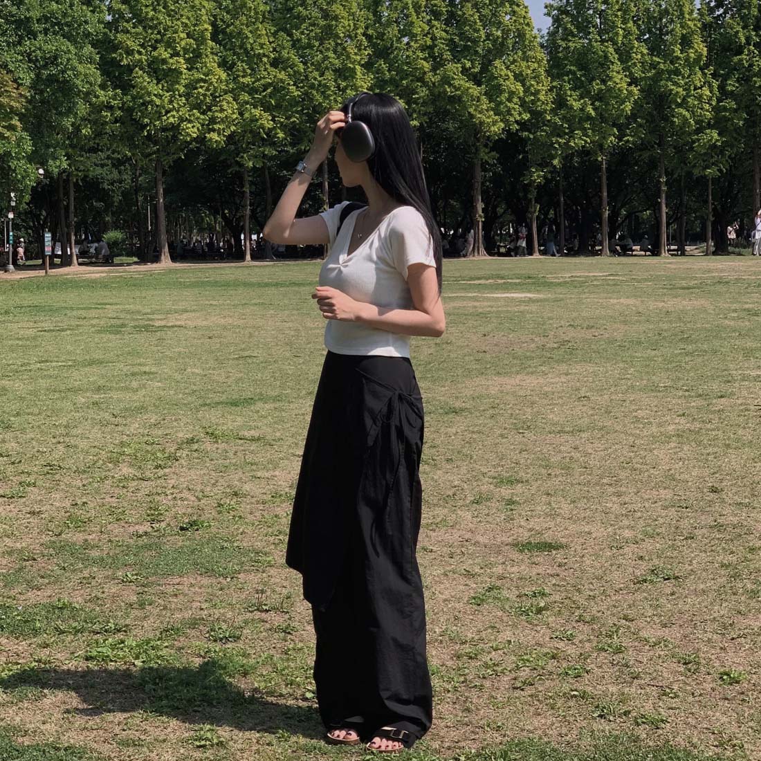 【F032287】韓國小眾設計款裹身圍裙假兩件休閒褲(後鬆緊腰)250311