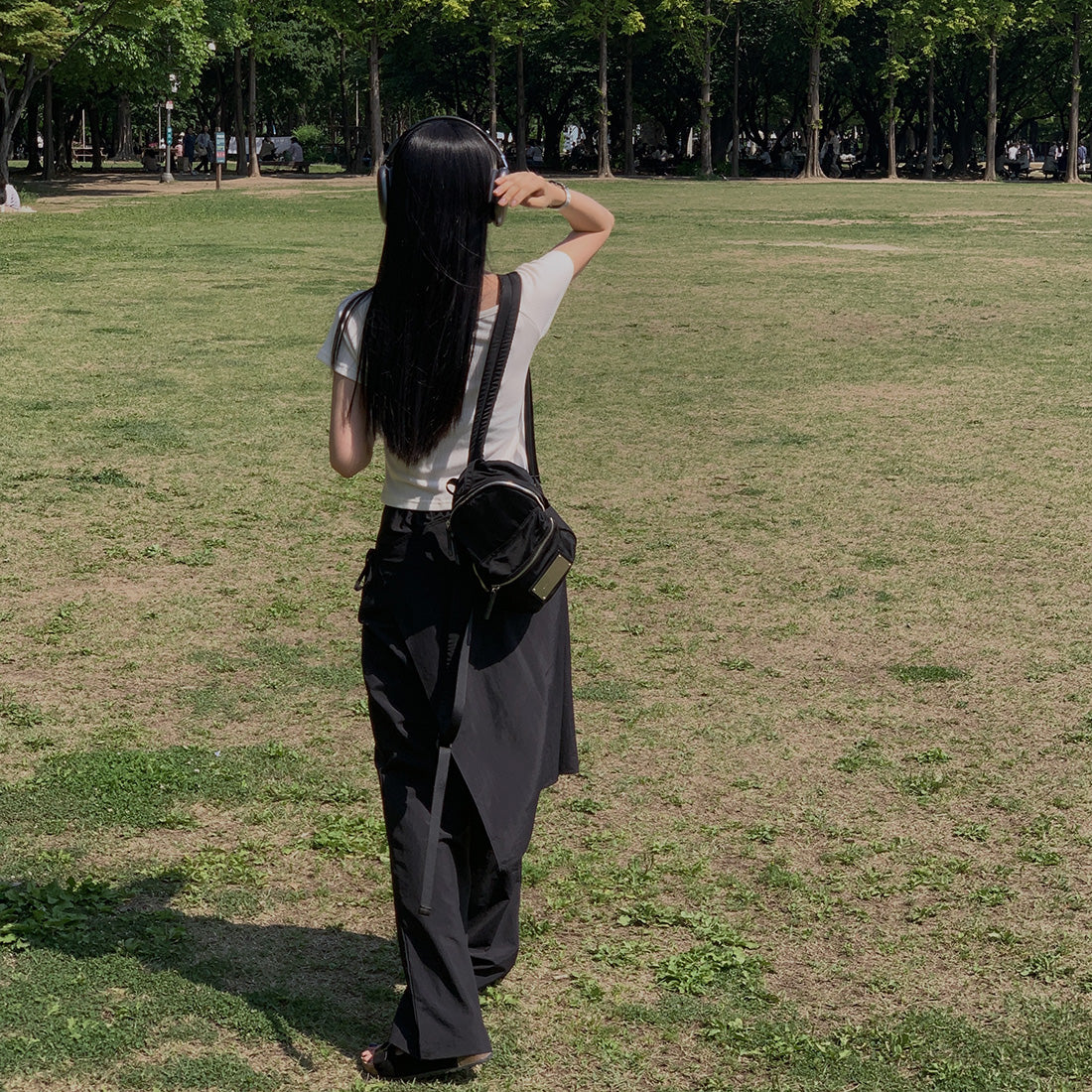 【F032287】韓國小眾設計款裹身圍裙假兩件休閒褲(後鬆緊腰)250311