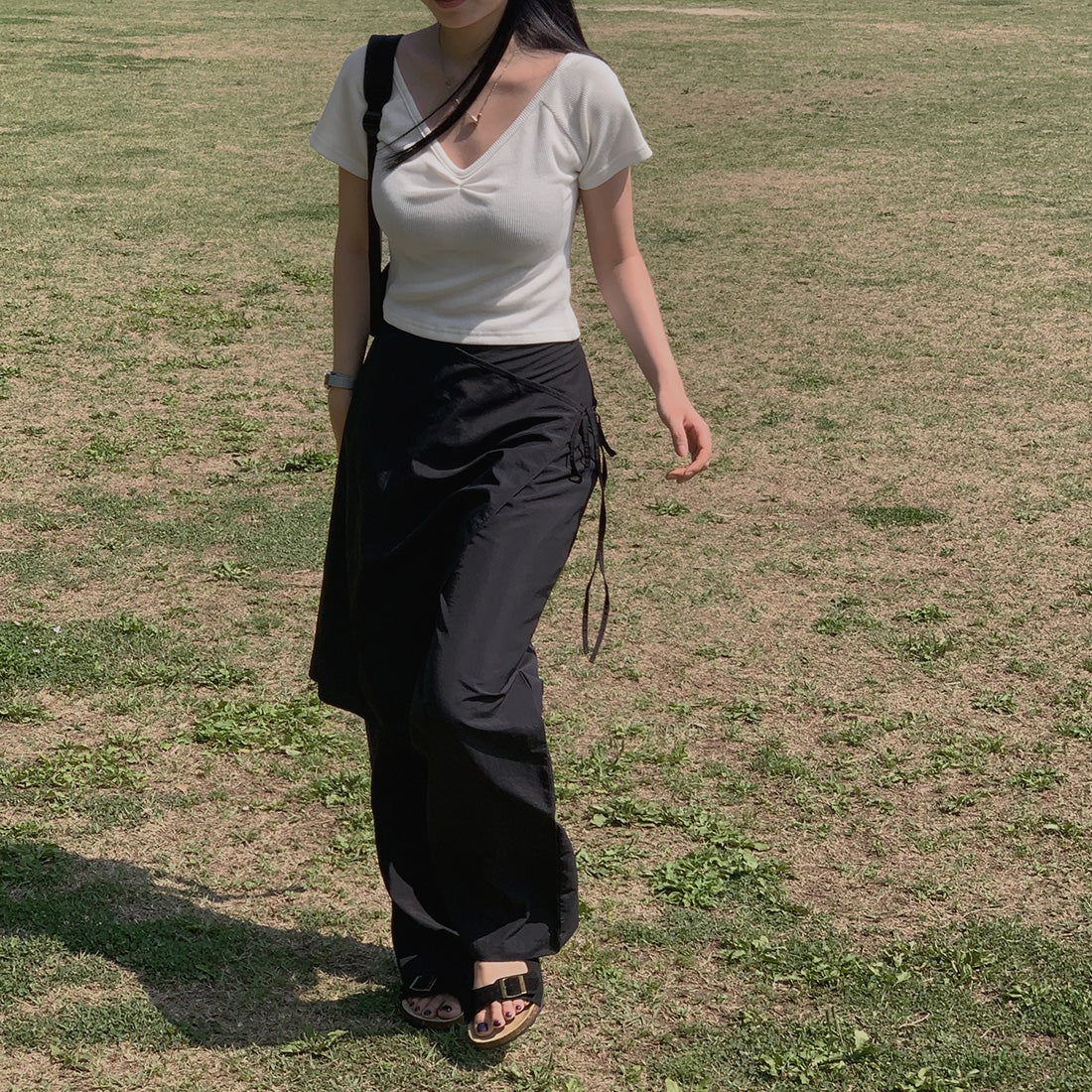 【F032287】韓國小眾設計款裹身圍裙假兩件休閒褲(後鬆緊腰)250311