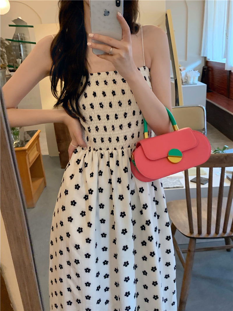 【F60215】實拍韓系小姐姐小雛菊鬆緊細肩帶吊帶長裙250225