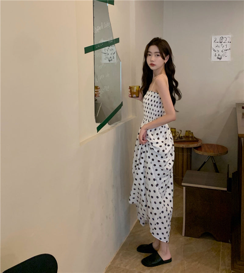 【F60215】實拍韓系小姐姐小雛菊鬆緊細肩帶吊帶長裙250225
