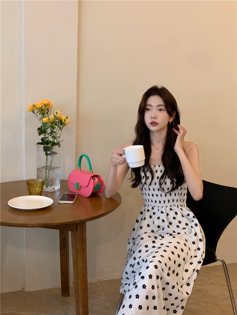 【F60215】實拍韓系小姐姐小雛菊鬆緊細肩帶吊帶長裙250225