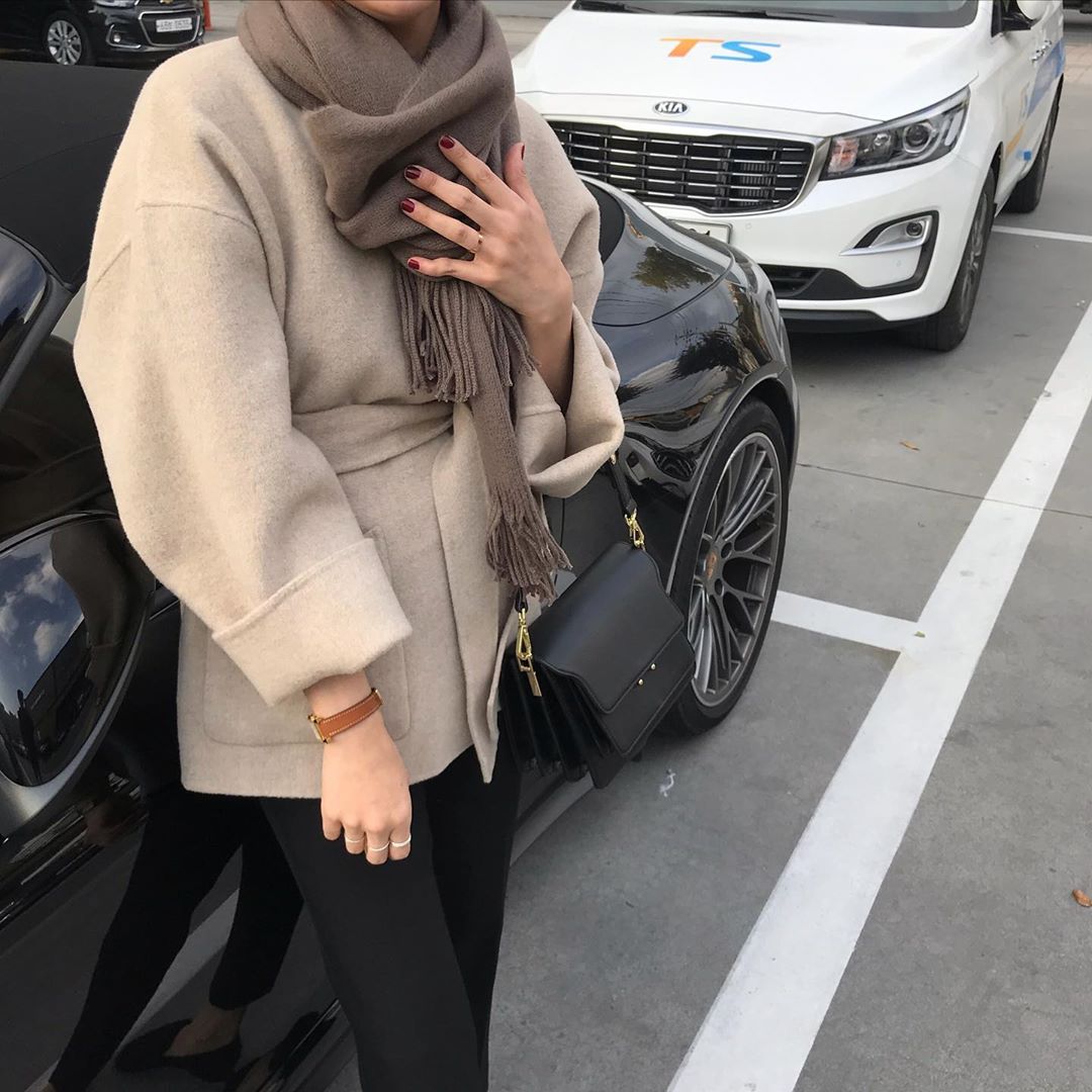【F11126】韓國簡潔慵懶風復古氣質繫腰帶夾棉毛呢外套241104