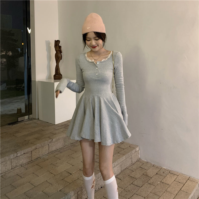 【F60220】實拍微設計不規則V領收腰洋裝250225