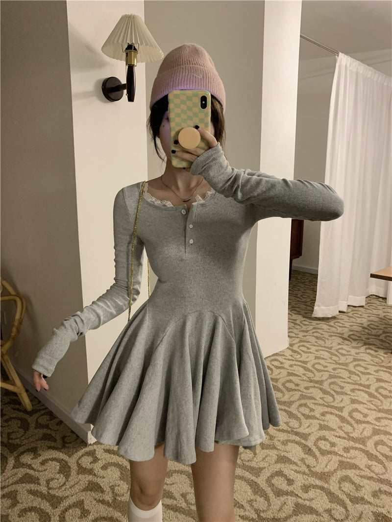 【F60220】實拍微設計不規則V領收腰洋裝250225