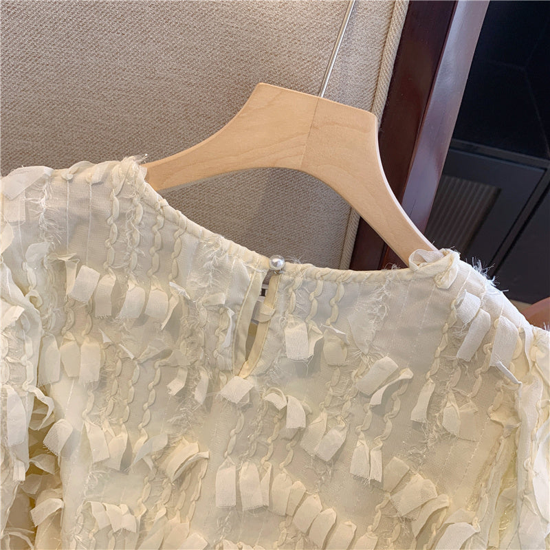 【F60101】實拍日系氣質流蘇雪紡長袖襯衫250212