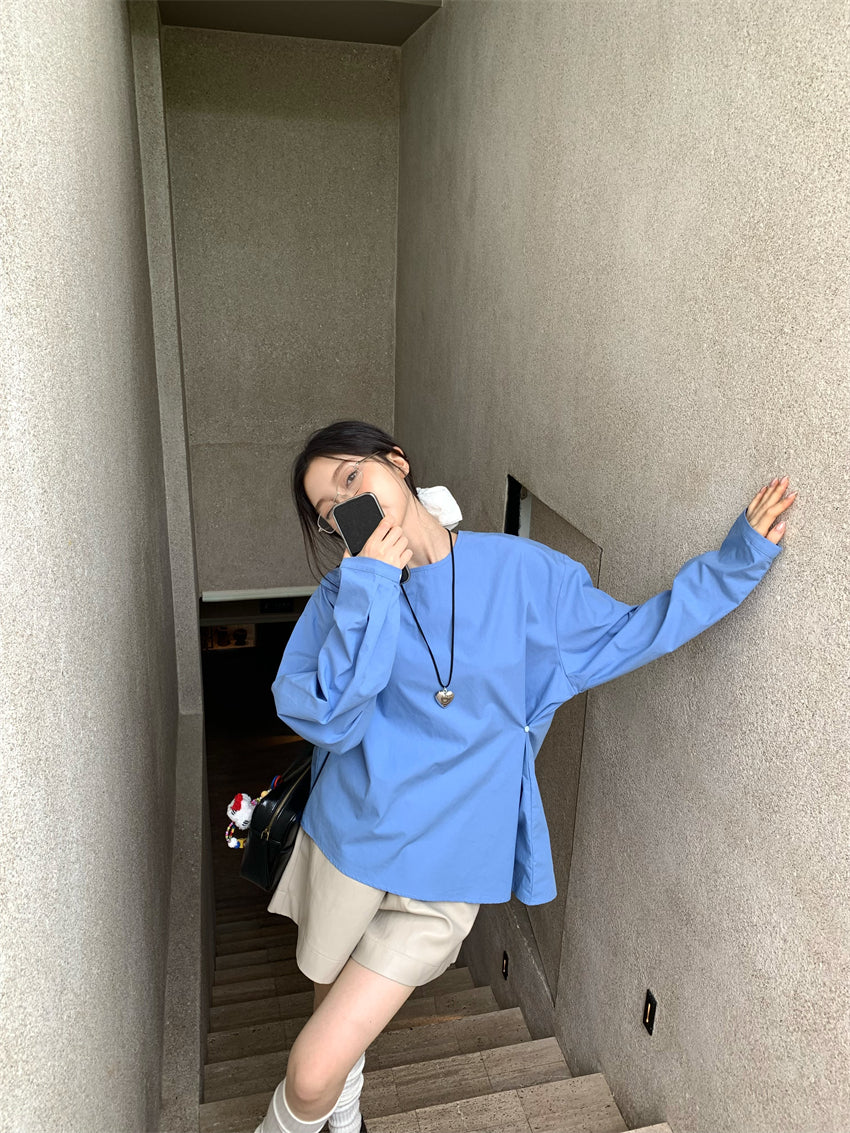 【F034276】實拍韓系復古簡約不規則純棉長袖襯衫250325