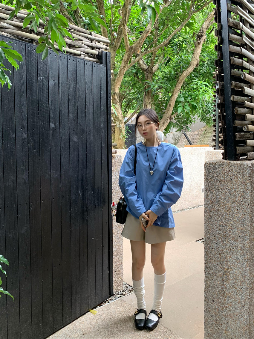 【F034276】實拍韓系復古簡約不規則純棉長袖襯衫250325