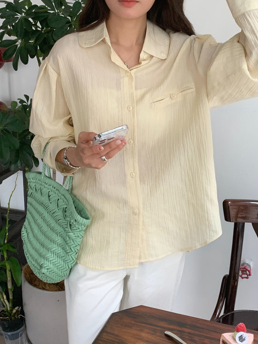 【F60110】實拍復古早春小眾紋理寬鬆長袖襯衫250212