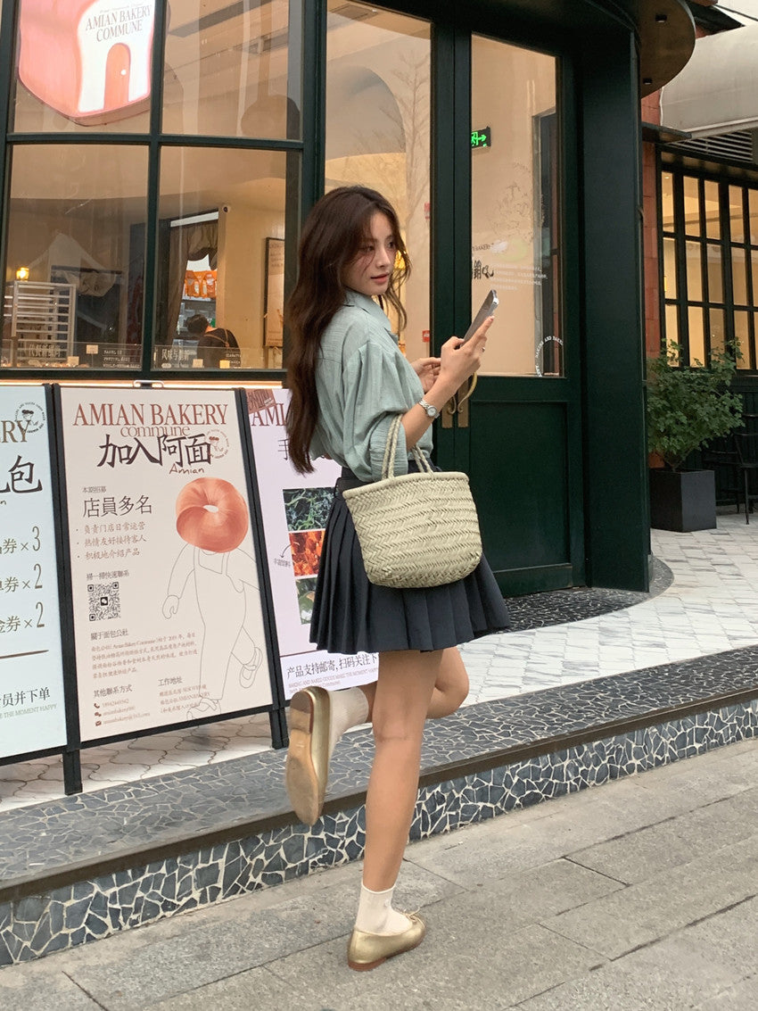 【F60110】實拍復古早春小眾紋理寬鬆長袖襯衫250212