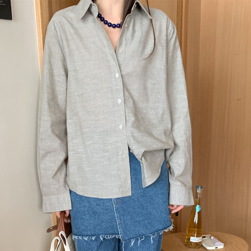 【F60111】實拍早春細條紋寬鬆長袖襯衫250212