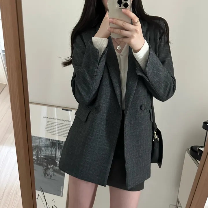 【F60142】韓國春秋復古休閒簡約西裝外套250218