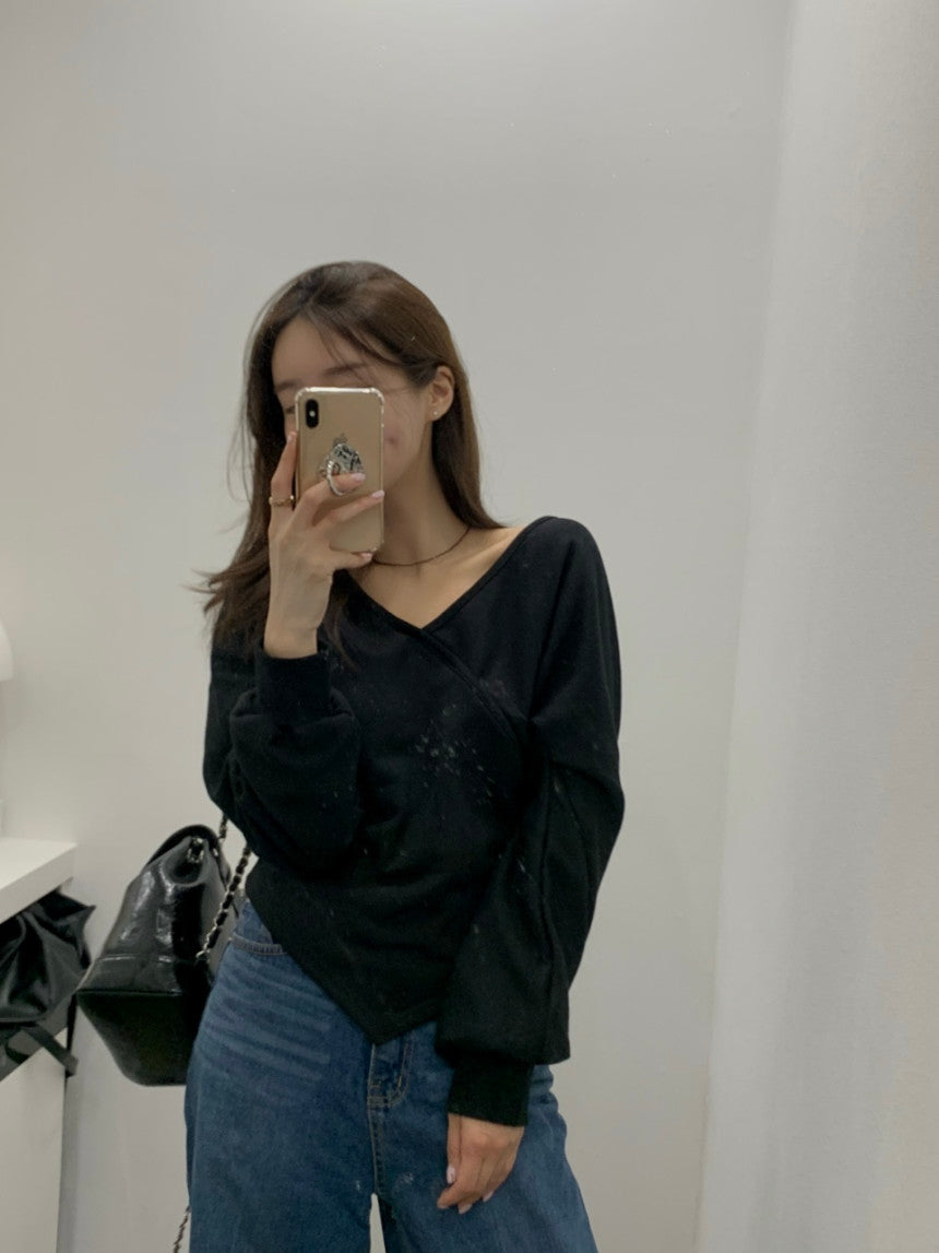 【F01218】早春韓版氣質設計感露肩不規則休閒衞衣250113