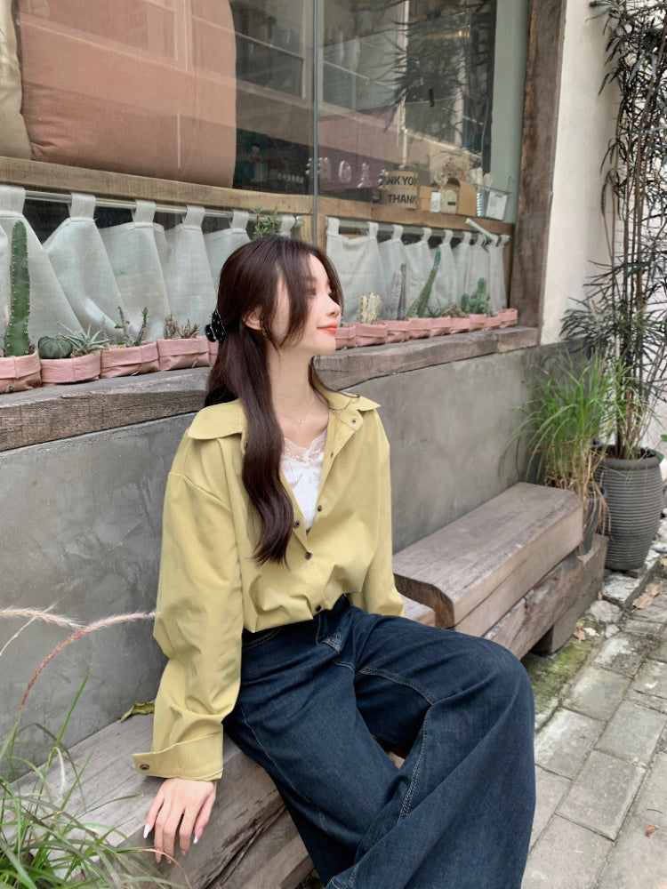 【F60167】實拍韓系假兩件蕾絲邊背心襯衣250218