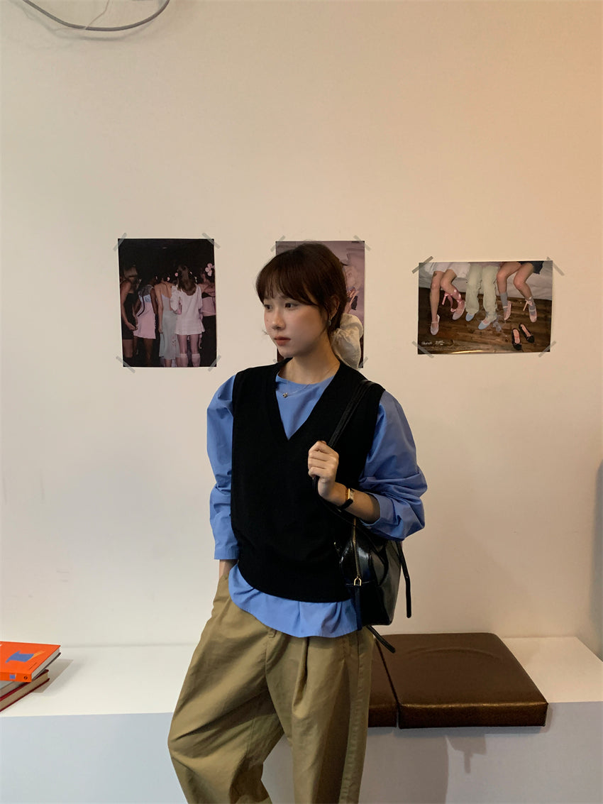 【F01227】實拍復古設計感不規則純棉係扣襯衫250113