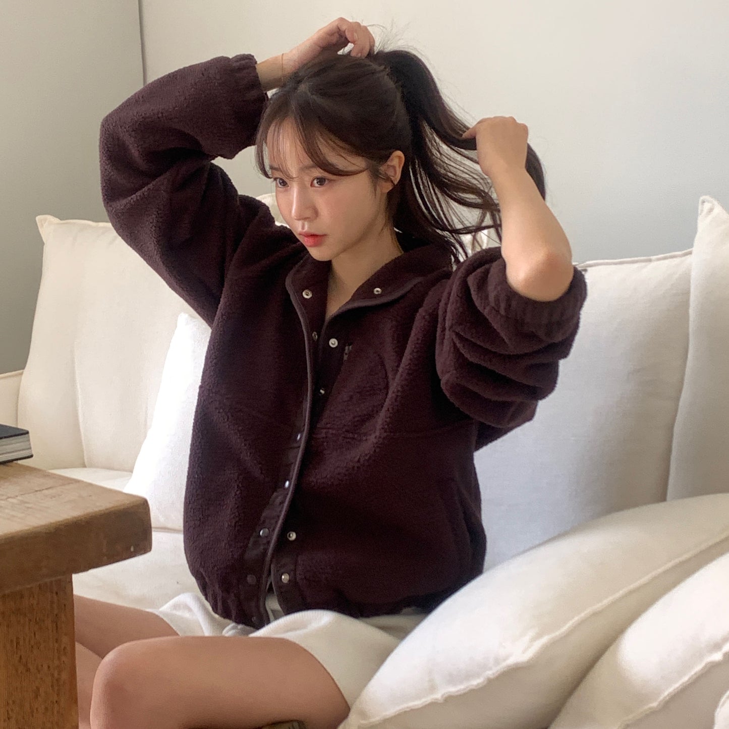 【F01113】顏色超美多色百搭簡約毛絨立領衞衣短外套250106