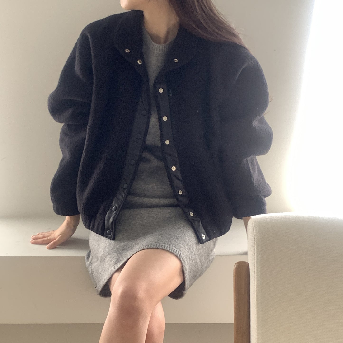 【F01113】顏色超美多色百搭簡約毛絨立領衞衣短外套250106
