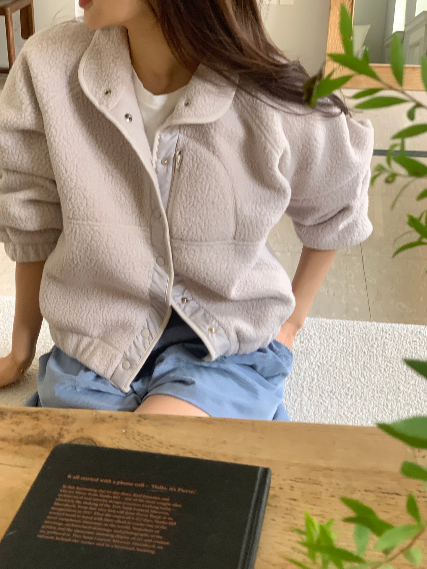 【F01113】顏色超美多色百搭簡約毛絨立領衞衣短外套250106