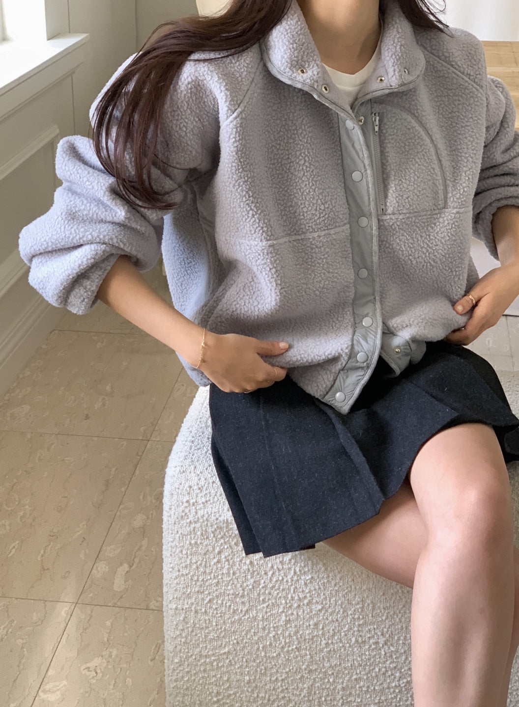 【F01113】顏色超美多色百搭簡約毛絨立領衞衣短外套250106