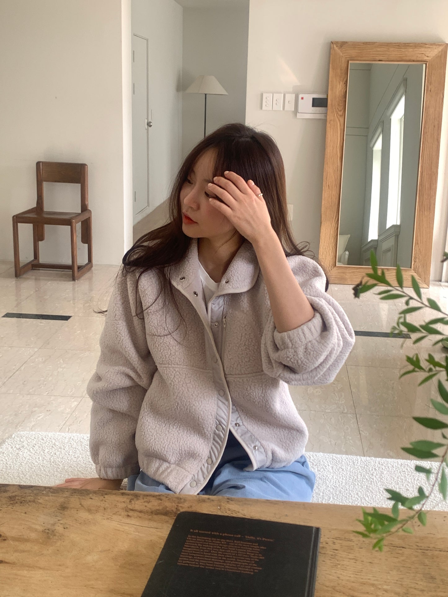 【F01113】顏色超美多色百搭簡約毛絨立領衞衣短外套250106