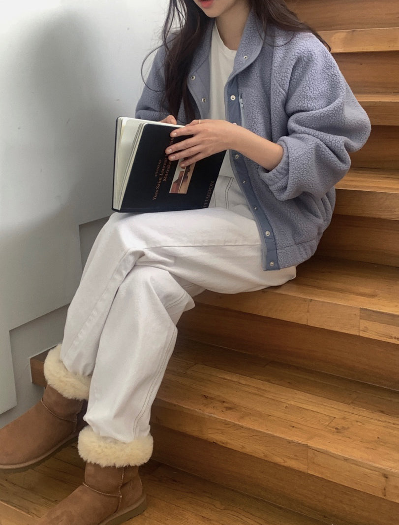 【F01113】顏色超美多色百搭簡約毛絨立領衞衣短外套250106