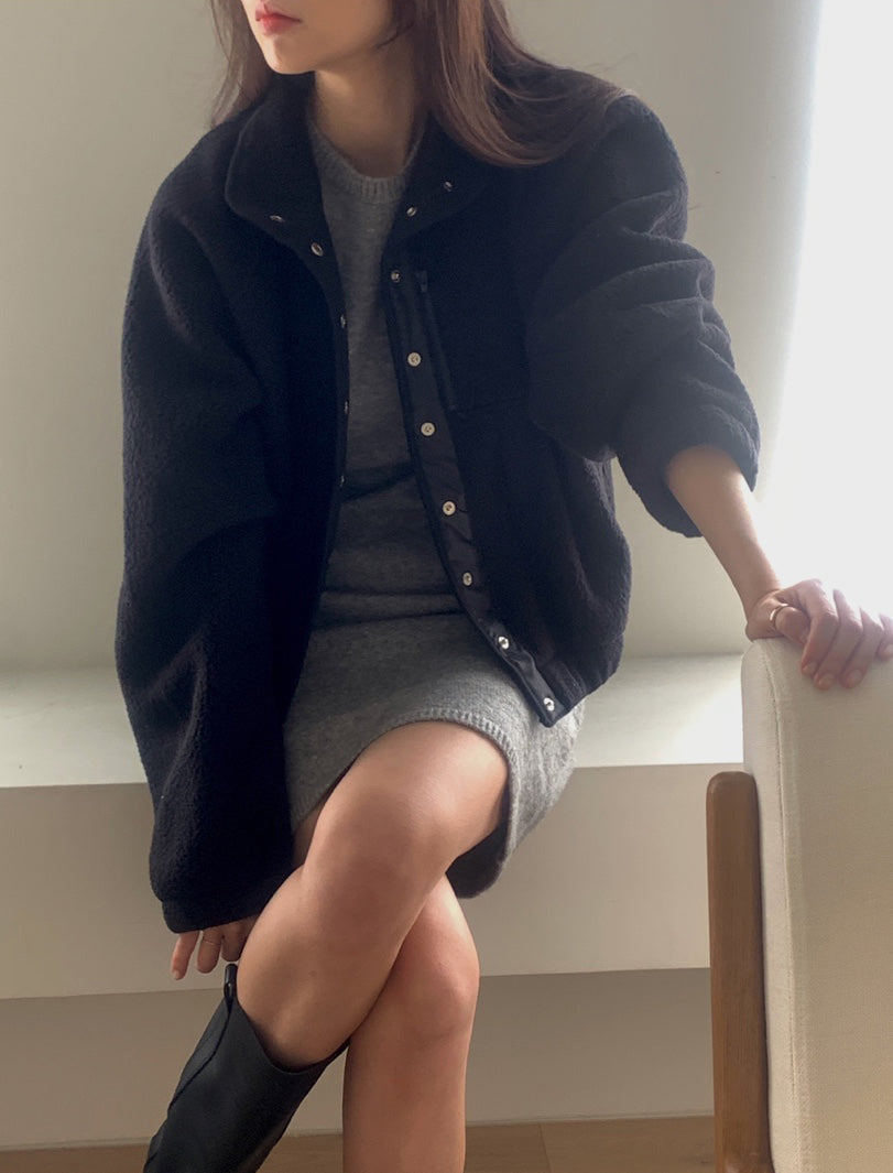 【F01113】顏色超美多色百搭簡約毛絨立領衞衣短外套250106