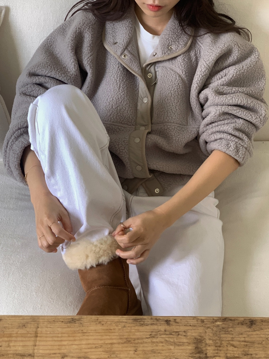【F01113】顏色超美多色百搭簡約毛絨立領衞衣短外套250106