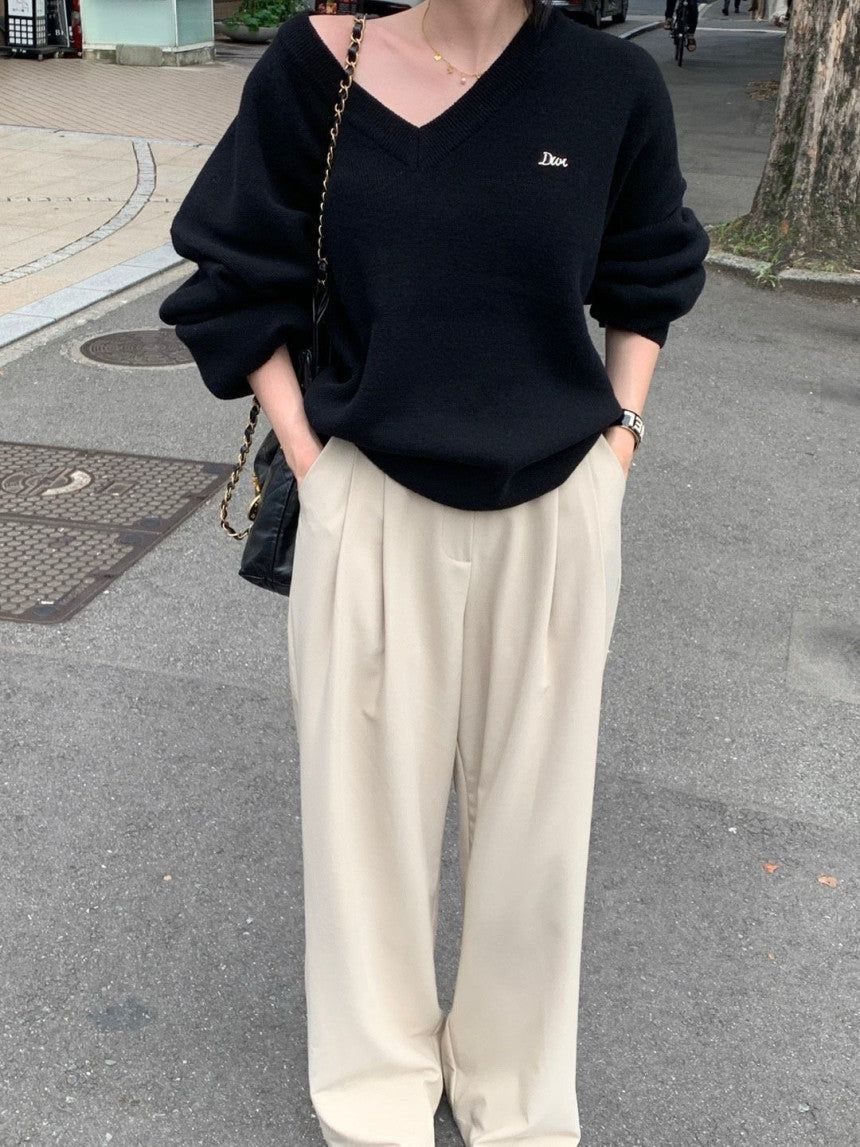 【F11418】韓國法式簡約闊腿休閒西裝褲(後鬆緊腰)241125