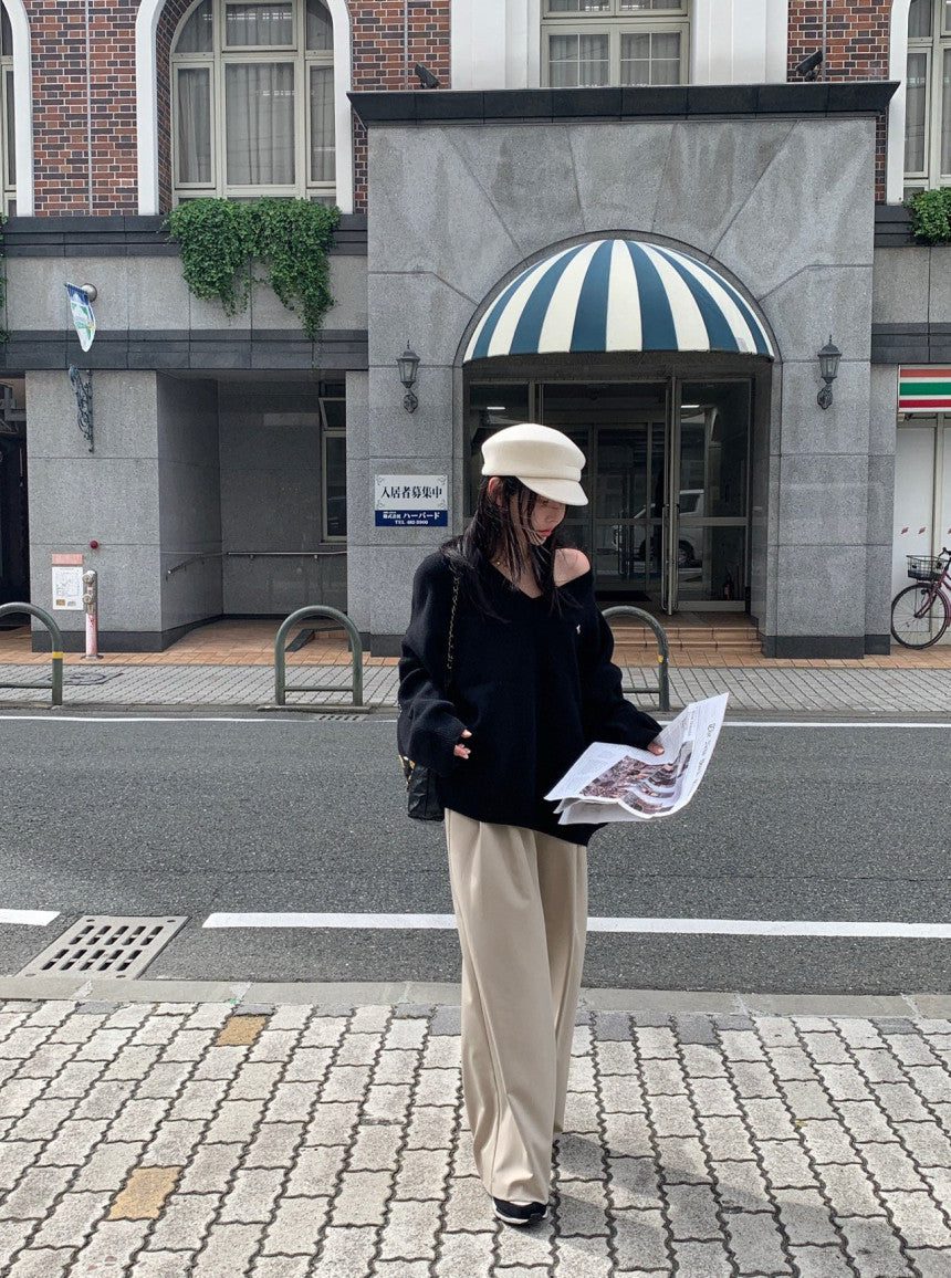 【F11418】韓國法式簡約闊腿休閒西裝褲(後鬆緊腰)241125