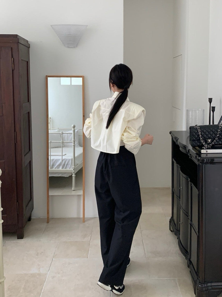【F11418】韓國法式簡約闊腿休閒西裝褲(後鬆緊腰)241125