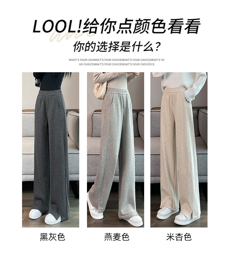 【F60109】實拍S~5XL人字紋高腰闊腿顯瘦開叉褲子/加絨款250212