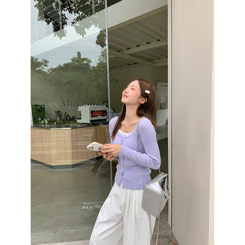 【F60148】實拍春夏甜美長袖針織開衫+針織小背心250218