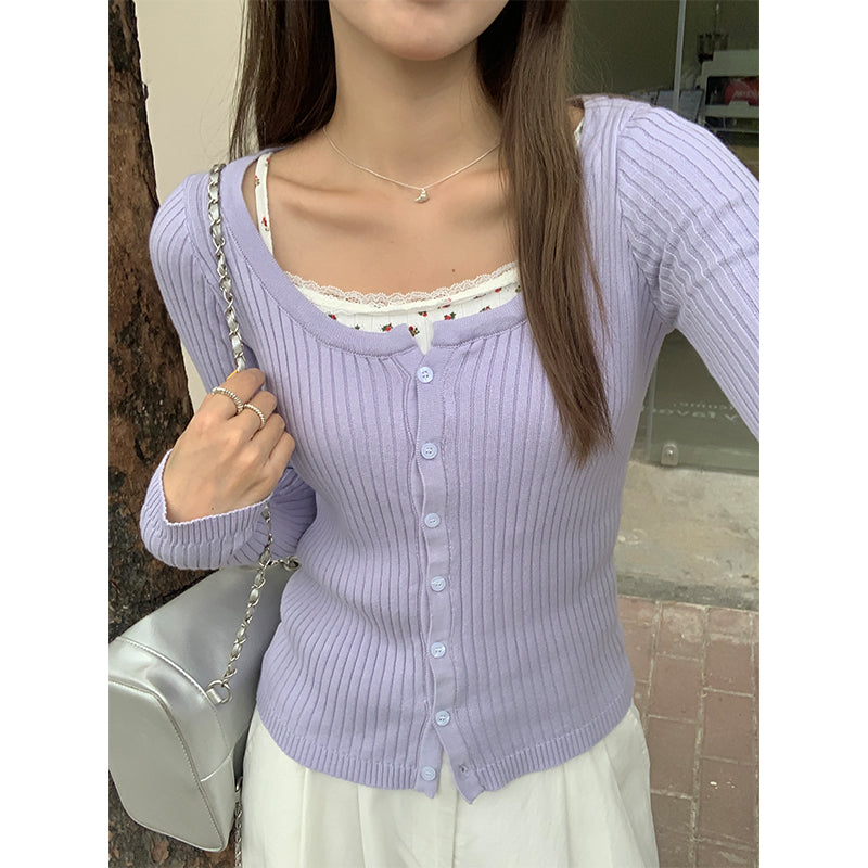 【F60148】實拍春夏甜美長袖針織開衫+針織小背心250218