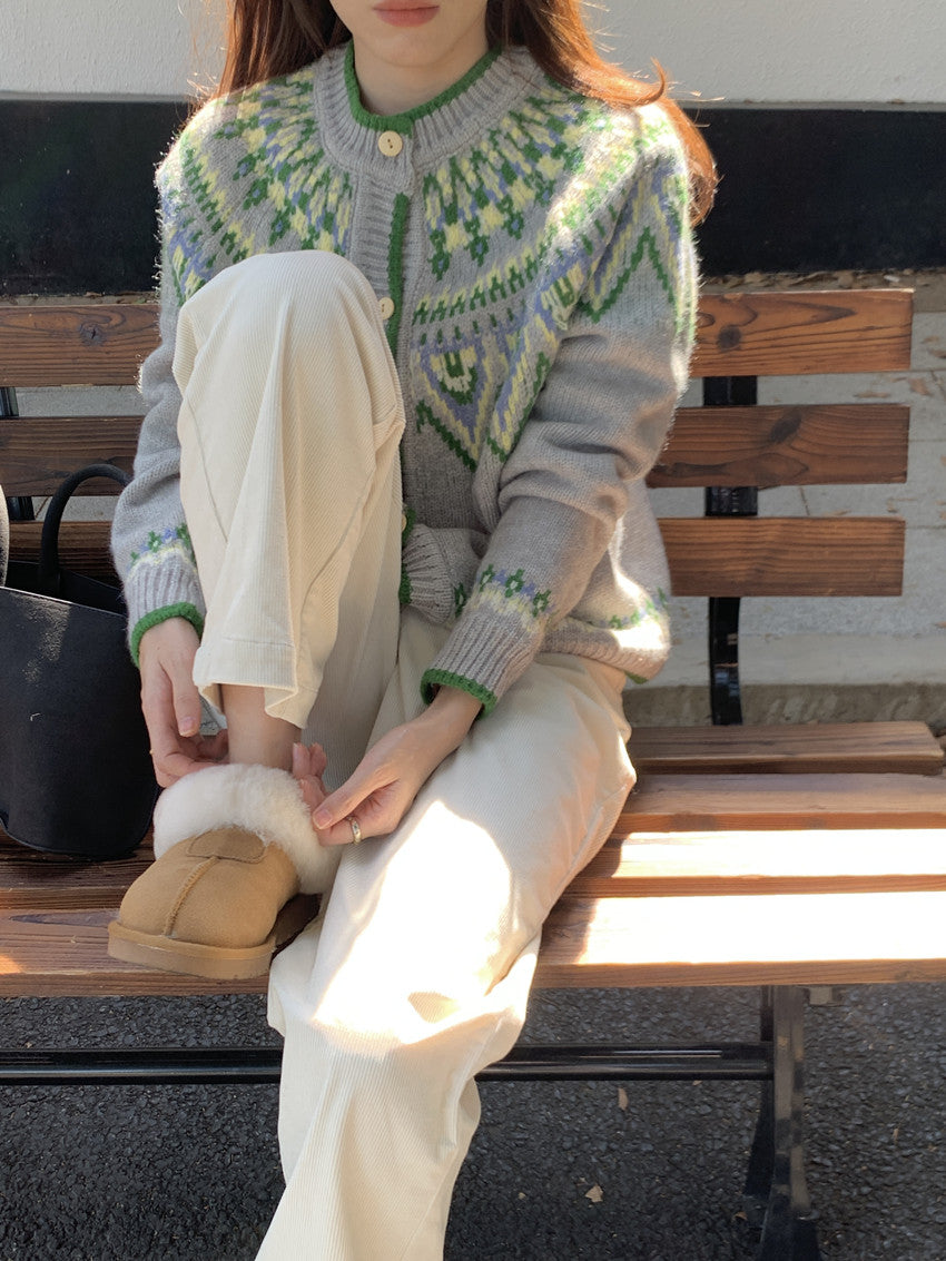 【F11407】實拍費爾島復古重工提花軟糯針織開衫241125