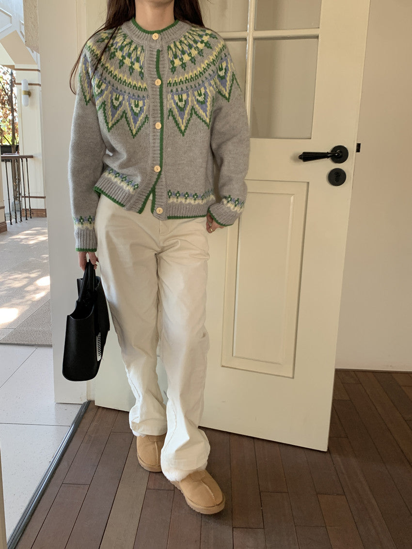 【F11407】實拍費爾島復古重工提花軟糯針織開衫241125