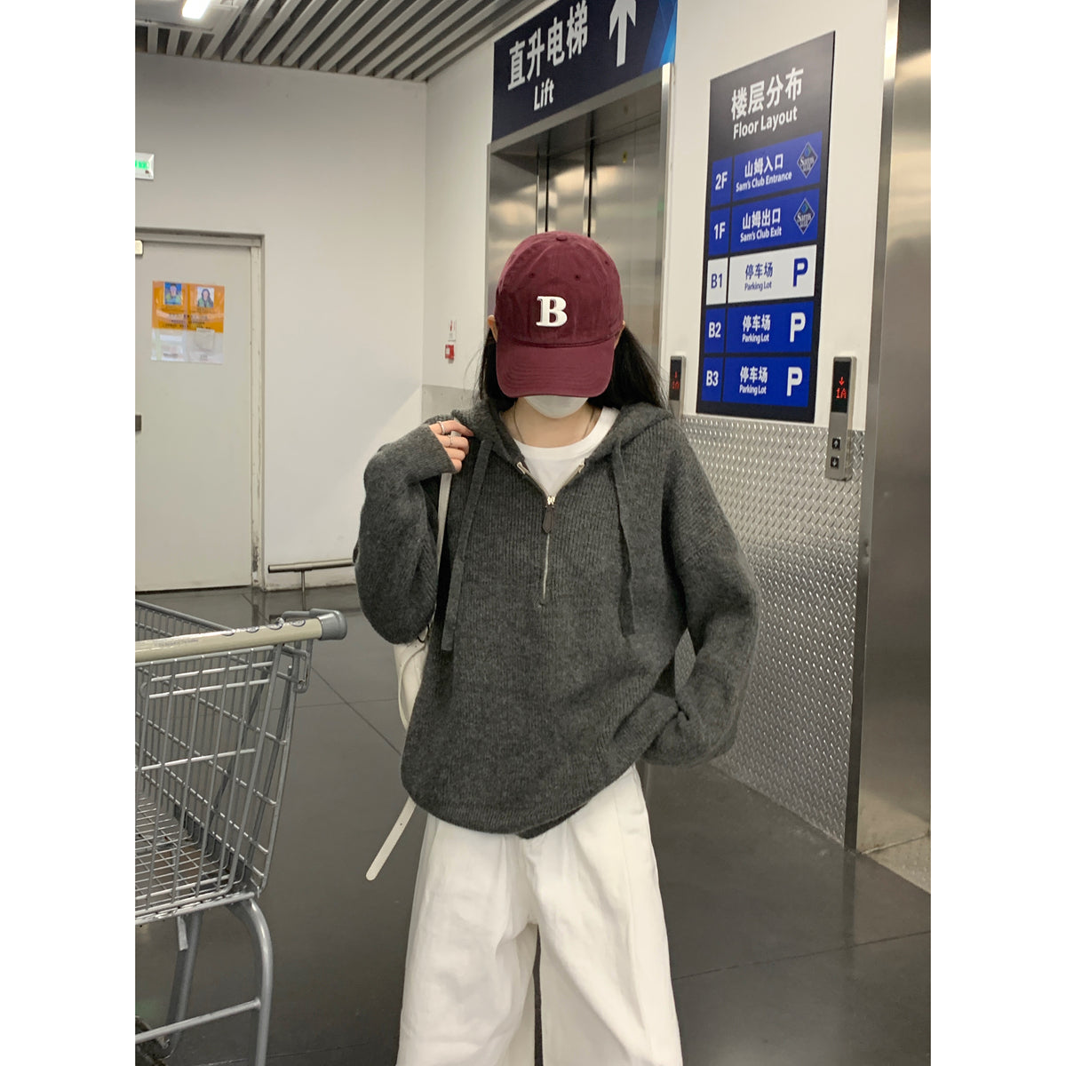 【F11431】實拍秋冬韓版寬鬆連帽北極絨針織衫241125