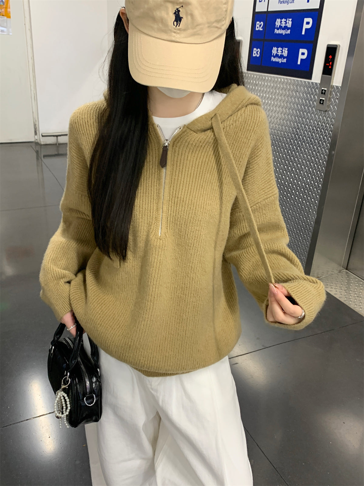 【F11431】實拍秋冬韓版寬鬆連帽北極絨針織衫241125