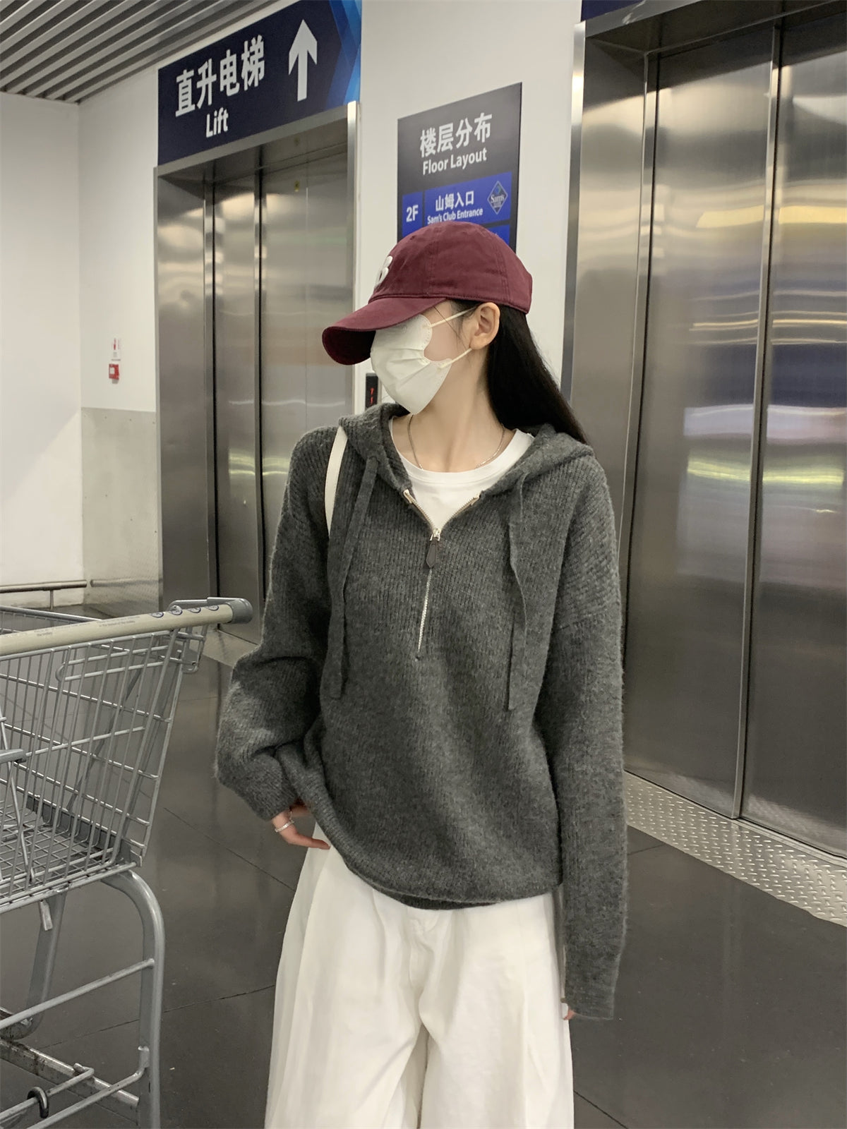 【F11431】實拍秋冬韓版寬鬆連帽北極絨針織衫241125