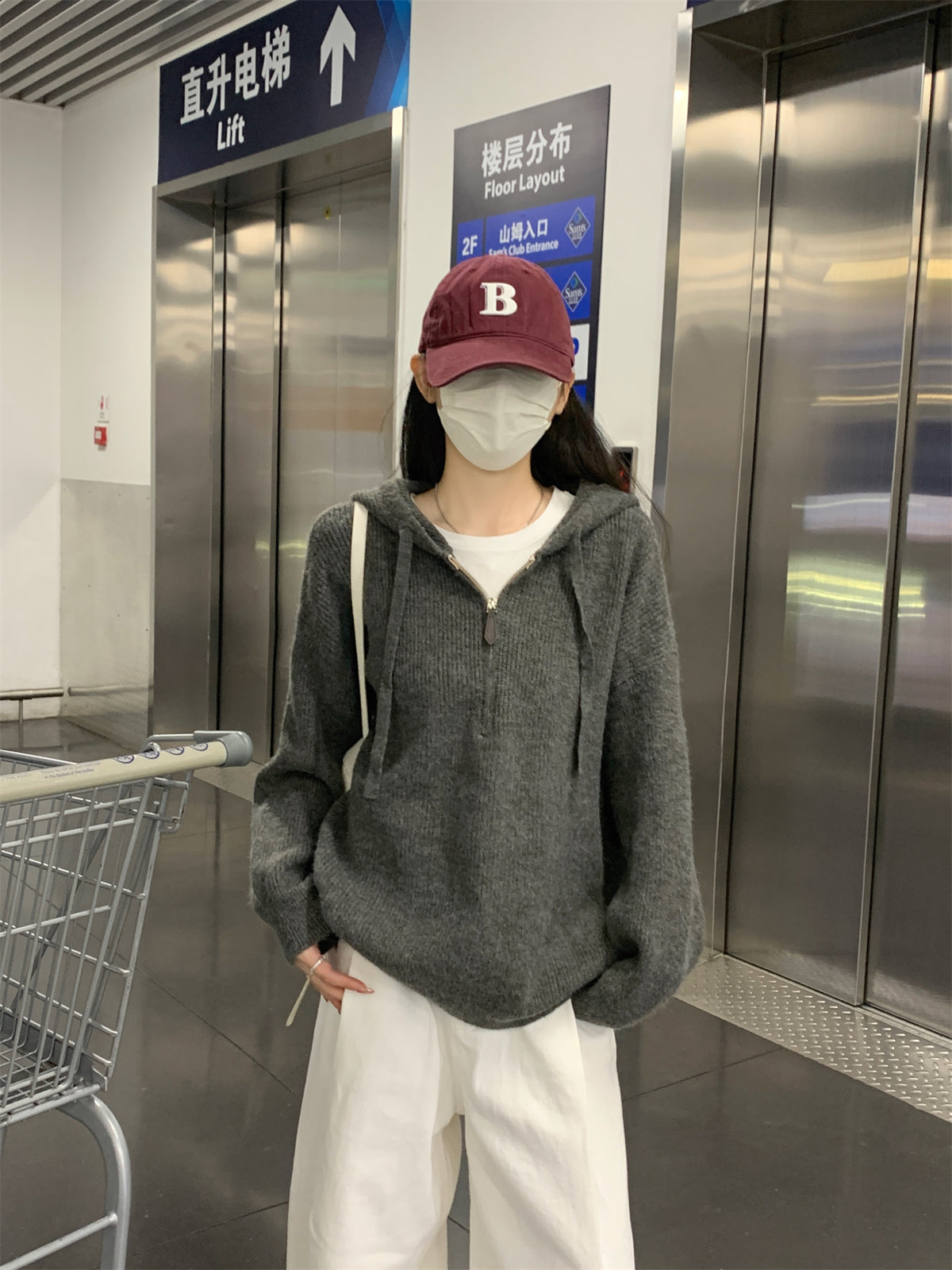 【F11431】實拍秋冬韓版寬鬆連帽北極絨針織衫241125