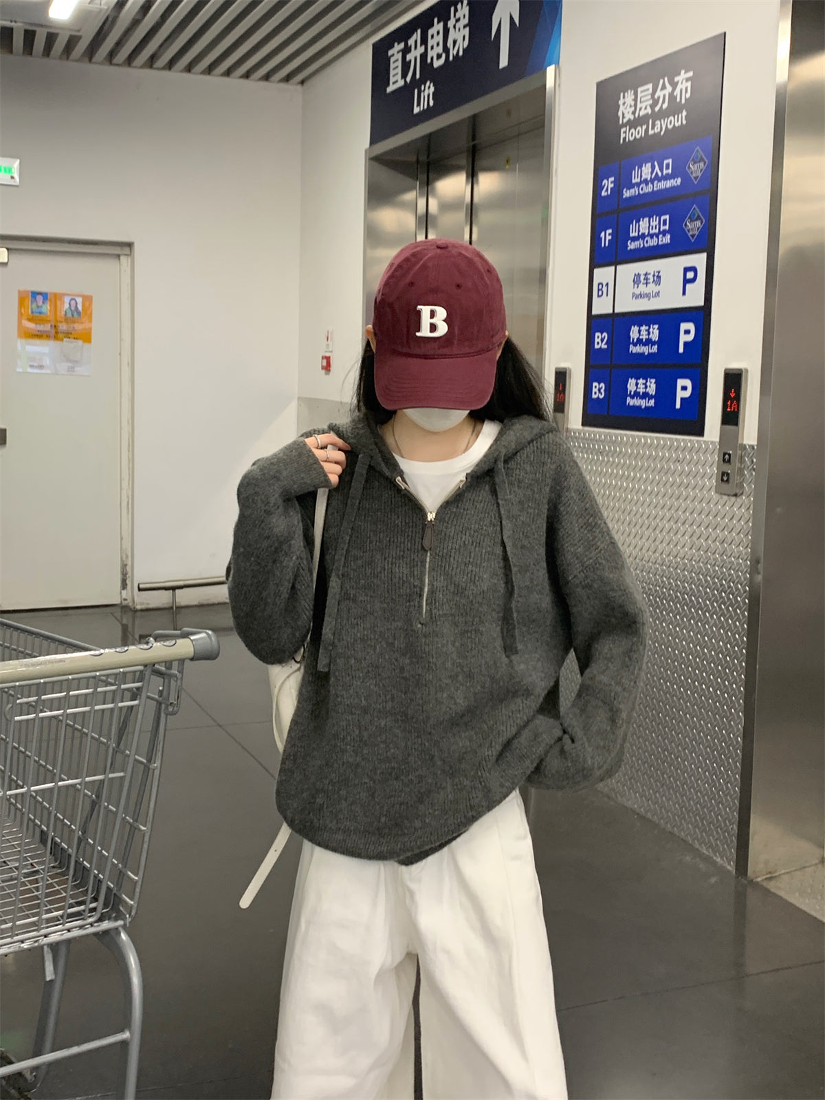 【F11431】實拍秋冬韓版寬鬆連帽北極絨針織衫241125