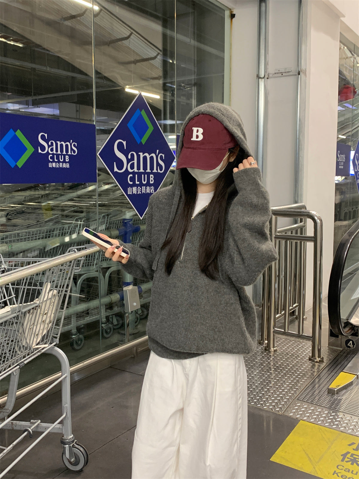 【F11431】實拍秋冬韓版寬鬆連帽北極絨針織衫241125