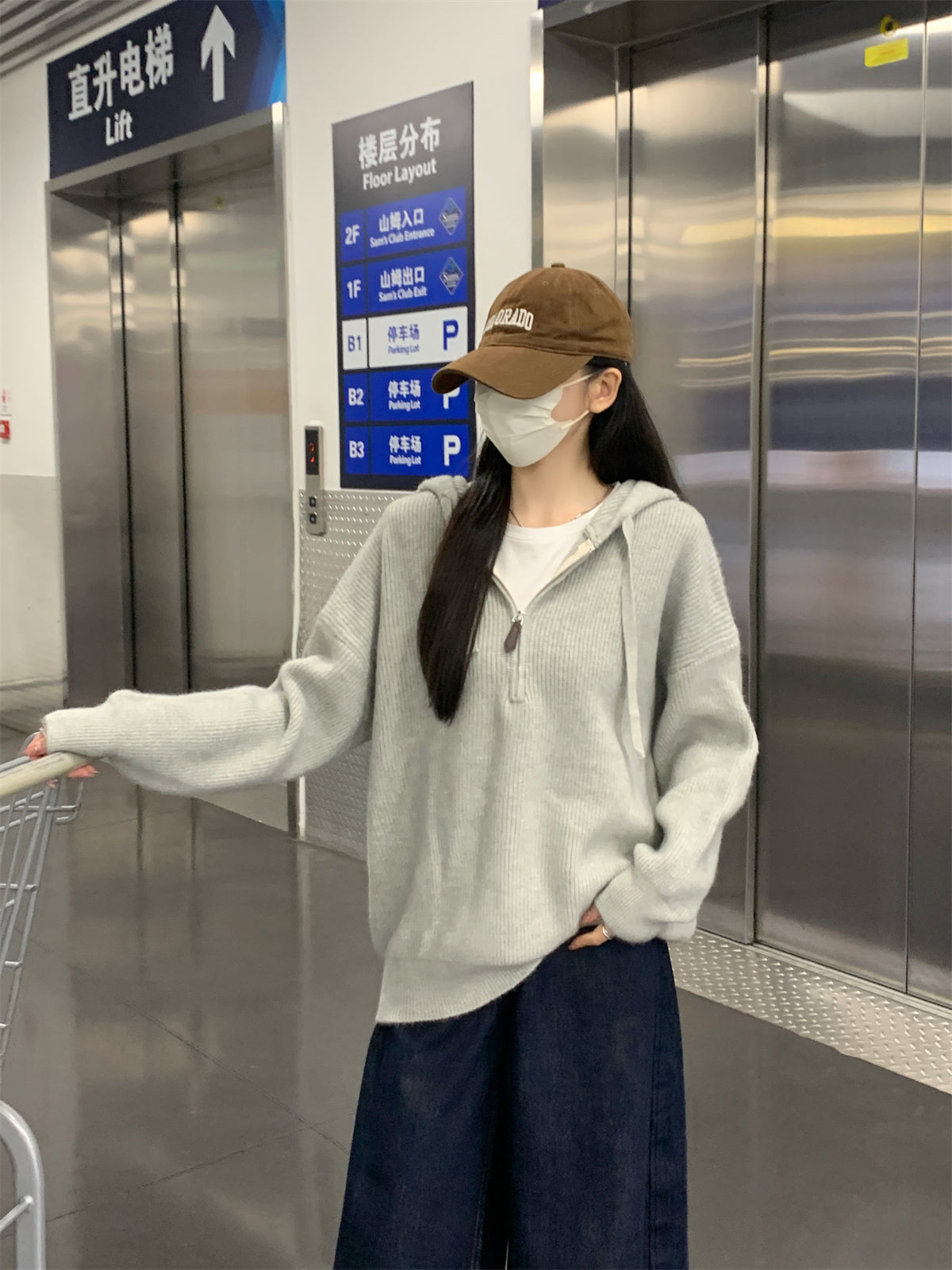 【F11431】實拍秋冬韓版寬鬆連帽北極絨針織衫241125