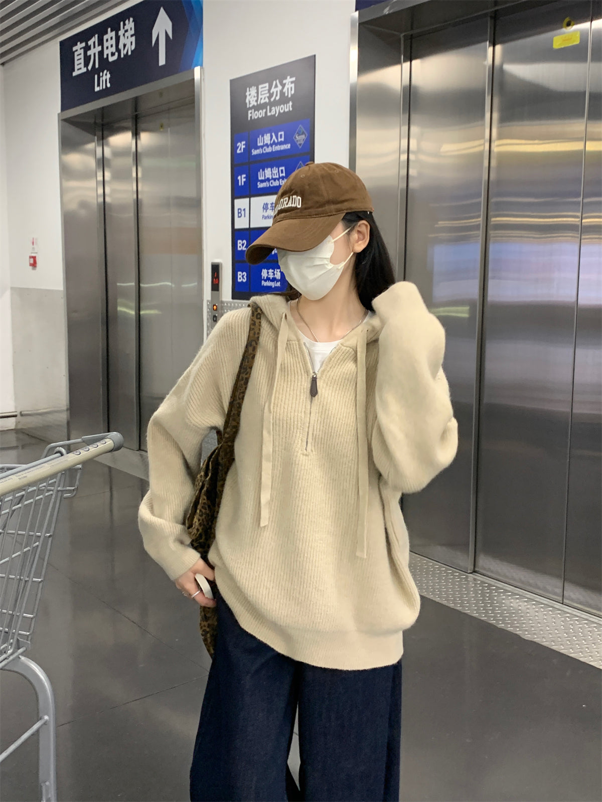 【F11431】實拍秋冬韓版寬鬆連帽北極絨針織衫241125