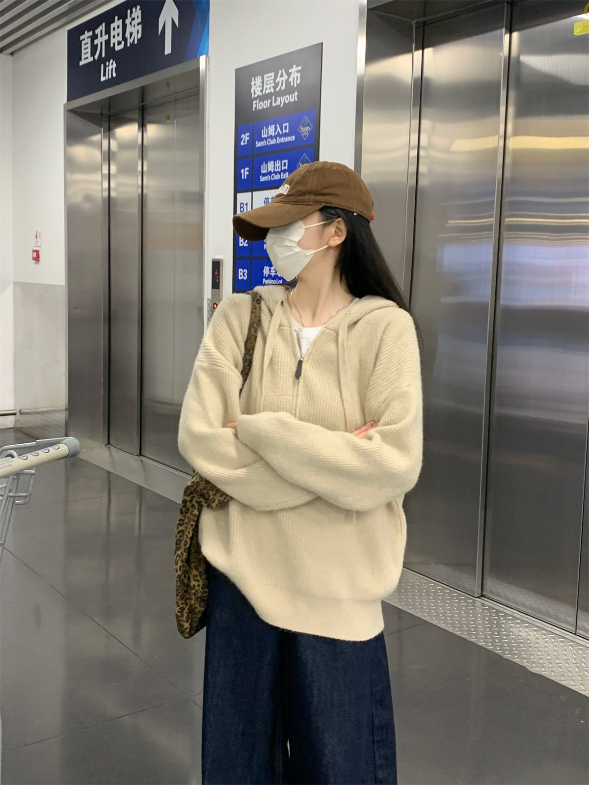 【F11431】實拍秋冬韓版寬鬆連帽北極絨針織衫241125