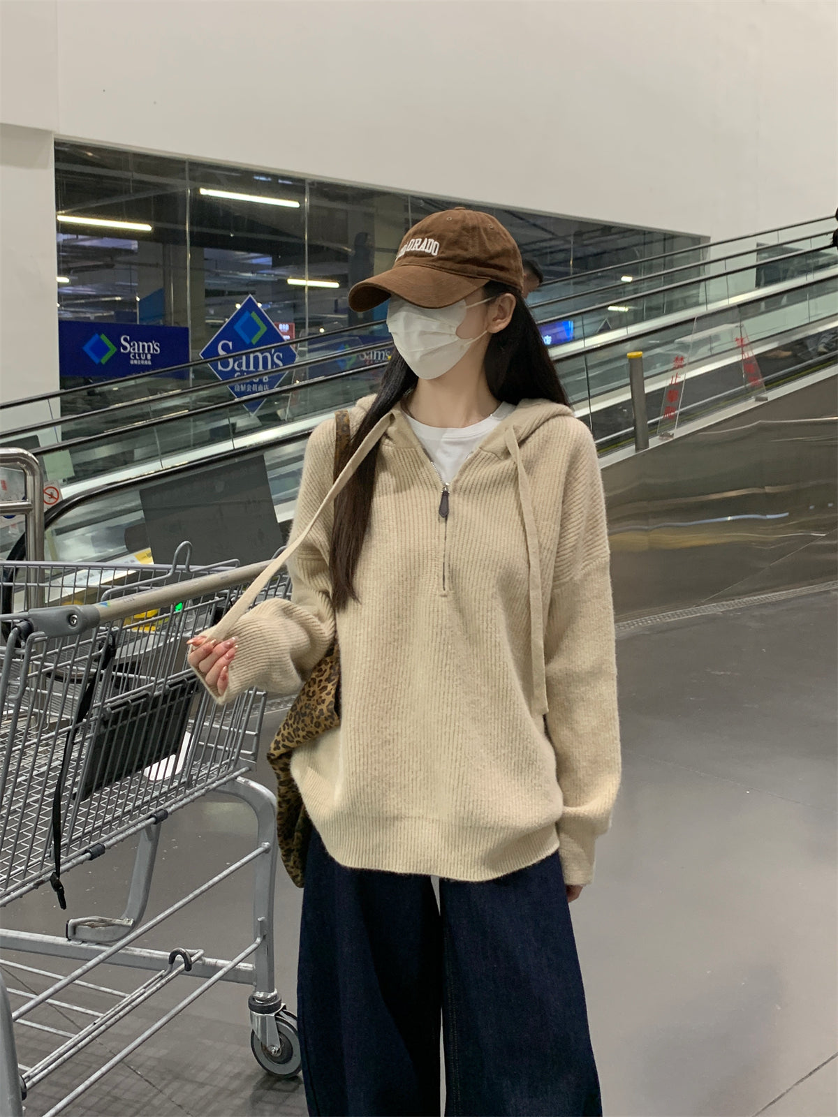 【F11431】實拍秋冬韓版寬鬆連帽北極絨針織衫241125