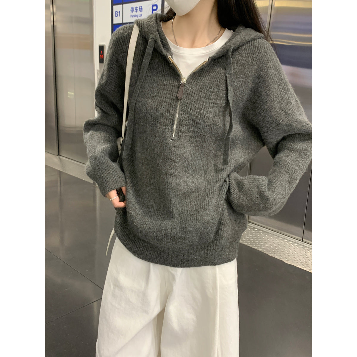 【F11431】實拍秋冬韓版寬鬆連帽北極絨針織衫241125